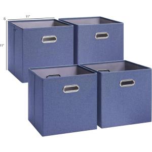 imageSunnyPoint Cloth Foldable Storage Basket Bin Foldable Storage Cube Boxes Fabric Drawer with Metal Handle for Closet Shelf Cabinet Bookcase 11quot Denim Blue