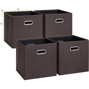 imageSunnyPoint Cloth Foldable Storage Basket Bin Foldable Storage Cube Boxes Fabric Drawer with Metal Handle for Closet Shelf Cabinet Bookcase 12quot Dark Brown