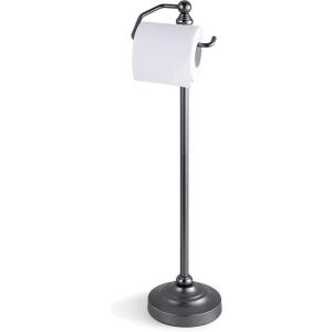 imageSunnyPoint Deluxe Free Standing Heavy Weighted Toilet Tissue Paper Roll Holder Stand Brushed NickelBlack Nickel