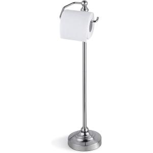 imageSunnyPoint Deluxe Free Standing Heavy Weighted Toilet Tissue Paper Roll Holder Stand Brushed NickelBrushed Nickel