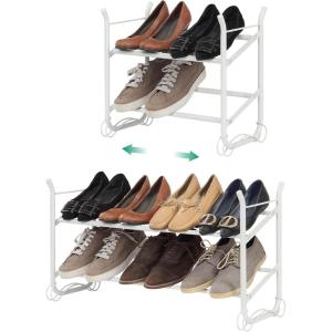 imageSunnyPoint Expandable ampamp Stackable 2Tier Shoe Rack  Adjustable Shoe Organizer for Entryway Closet or Bedroom Holds 4 to 8 Pairs SpaceSaving Metal Shoe Storage Shelf 175quot3149quot W WHT 2 TierWHT