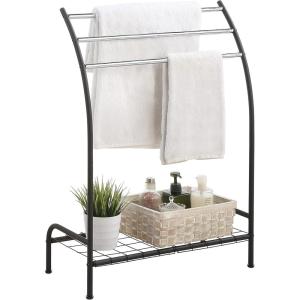 imageSunnyPoint Freestanding 3 Hanging Bar Towel Rack With Bottom Shelf BLKBLK