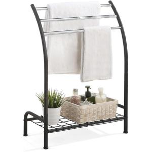 imageSunnyPoint Freestanding 3 Hanging Bar Towel Rack with Bottom Shelf WHTBlk