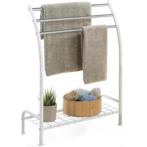imageSunnyPoint Freestanding 3 Hanging Bar Towel Rack with Bottom Shelf WHTWht