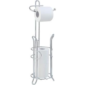 imageSunnyPoint Freestanding Toilet Paper Holder with Storage  Holds 3 Spare Rolls HeavyDuty Steel Chrome Finish Easy Assembly SpaceSaving Bathroom OrganizerChrome