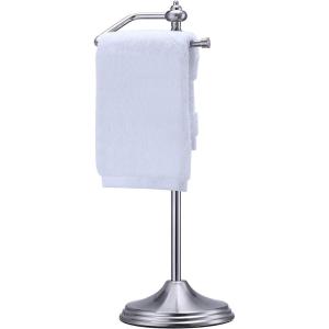 imageSunnyPoint Heavy Weight Metal Fingertip Towel Holder Stand for Bathroom Kitchen Vanity and Countertops Hanging Bar is 142quot Height Satin Nickel 156quot x 56quot x 56quotEasy Assembly RequiredStain Nickel