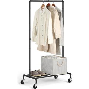 imageSunnyPoint Industrial Loft Style Rolling Garment Rack  Rolling Clothes Organizer Double RackSingle Rack
