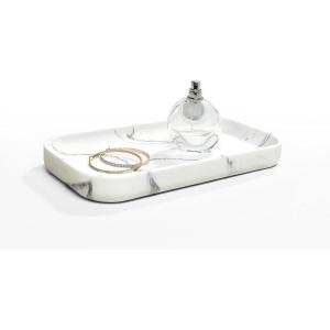 imageSunnyPoint Jewelry Organizer Resin Tray Bathroom Kitchen Dresser Vanity Tray Dish Ring Cosmetic Organizer for Candle Perfume Soap Shampoo Small Plant Home DecorMarble White