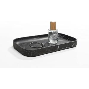 imageSunnyPoint Jewelry Organizer Resin Tray Bathroom Kitchen Dresser Vanity Tray Dish Ring Cosmetic Organizer for Candle Perfume Soap Shampoo Small Plant Home DecorMarble Black