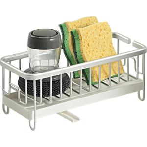 imageSunnyPoint Never Rust Aluminum Utensil Sink Cleaning Tools Holder for Kitchen Sink with Drain Board Dish Wand Sponge Soap Dispenser Utensil Organizer Caddy BLKSil