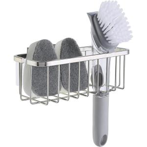 imageSunnyPoint NeverRust Deluxe Kitchen ampamp Bathroom Sink Sponge Holder Organizer with Adhesive Mount  Additional Suction Cup Included  Sponge ampamp Brush NOT Included  74 x 33 x 275 Inch BLKBrush