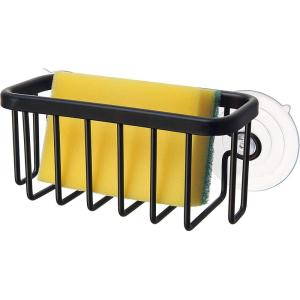 imageSunnyPoint NeverRust Kitchen ampamp Bathroom Sink Caddy for Sponges Scrubbers Soap 6quot x 25quot x 275quot with Adhesive Mount  Additional Suction Cup Included Aluminum BlackBlack