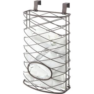 imageSunnyPoint Over Cabinet Kitchen Storage Organizer Holder or Basket  Hang Over Cabinet Doors in KitchenPantry  Holds up to 50 Plastic Shopping Bags SILVERBrown