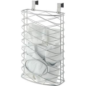 imageSunnyPoint Over Cabinet Kitchen Storage Organizer Holder or Basket  Hang Over Cabinet Doors in KitchenPantry  Holds up to 50 Plastic Shopping Bags SILVERSilver