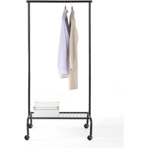 imageSunnyPoint Rolling Garment Rack with Shelf  HeavyDuty Metal Clothing Rack on Wheels 649 Tall Clothes Organizer with Bottom Storage BlackBLK