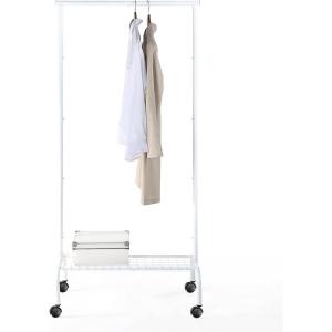 imageSunnyPoint Rolling Garment Rack with Shelf  HeavyDuty Metal Clothing Rack on Wheels 649 Tall Clothes Organizer with Bottom Storage BlackWHT