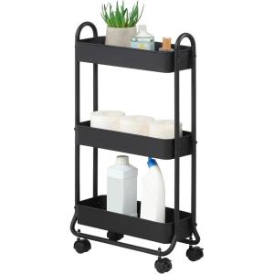 imageSunnyPoint Slim Rolling Storage Cart 3 Tier Bathroom Storage Organizer Bathroom Laundry Utility Cart ArmyBlack
