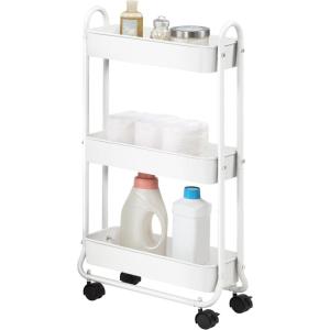 imageSunnyPoint Slim Rolling Storage Cart 3 Tier Bathroom Storage Organizer Bathroom Laundry Utility Cart ArmyWhite