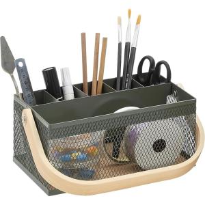 imageSunnyPoint Utensil Caddy with Plywood Handle  Metal Mesh Silverware ampamp Cutlery Organizer for Kitchen Picnic Party Restaurant ampamp Events BLUEARMY
