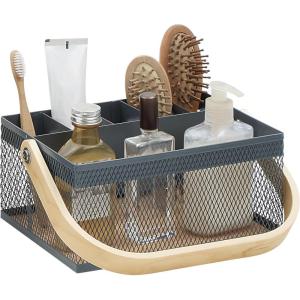 imageSunnyPoint Utensil Caddy with Plywood Handle  Metal Mesh Silverware ampamp Cutlery Organizer for Kitchen Picnic Party Restaurant ampamp Events BLUEBLUE