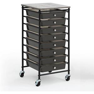 imageSunnyPoint Wooden Top Compact Rolling Storage 8 Drawers Organizer Mobile Utility Cart Under Desk Storage Cart with Caster Wheels Compact 8 Drawers BlackBlack