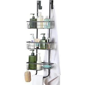 imageSunnyPoint Classic Metal Bathroom Shower Caddy Over Door Hanging Storage Organizer Basket Standard BlackBlack