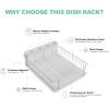 imageSunnyPoint 304 Stainless Steel Rust Resistant Dish Rack with Diatomaceous Earth DrainBoard and Removable Flatware Caddy for Kitchen Counter White LargeWhite