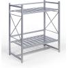 imageSunnyPoint Classic Square Bathroom Shelf 2 Tier Shelf with Towel Bar Wall Mounted Shower Storage Classic  Wall Mount  Silver