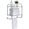 imageSunnyPoint Compact Wall Mount 2 Tier Bathroom Shelf with Towel Bars Chrome