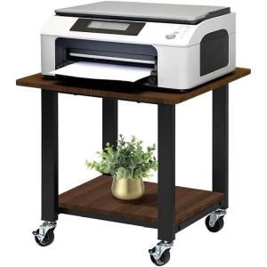 imageSunnyPoint 2Tier Under Desk Printer Stand with Storage Shelf and Steel Frame Industrial Mobile Printer Cart Holder with Lockable Wheels for Home and Office
