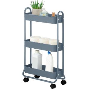 imageSunnyPoint Slim Rolling Storage Cart 3 Tier Bathroom Storage Organizer Bathroom Laundry Utility Cart BlueBlue