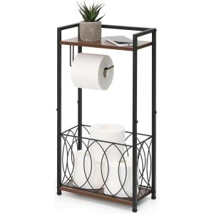 imageSunnyPoint Classic Freestanding Toilet Paper Holder with Storage Shelf  Bathroom Tissue Stand with Space for Phone Tablet and Magazines  AllinOne Toilet Roll Dispenser and Organizer BlackBlack