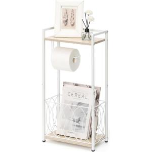 imageSunnyPoint Classic Freestanding Toilet Paper Holder with Storage Shelf  Bathroom Tissue Stand with Space for Phone Tablet and Magazines  AllinOne Toilet Roll Dispenser and Organizer BlackWhite