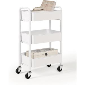imageSunnyPoint 3Tier Delicate Compact Rolling Metal Storage Organizer  Mobile Utility Cart KitchenUnder Desk Cart with Caster Wheels RED 1535 X 1024 X 268HWht