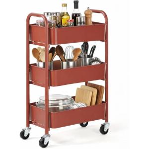 imageSunnyPoint 3Tier Delicate Compact Rolling Metal Storage Organizer  Mobile Utility Cart KitchenUnder Desk Cart with Caster Wheels RED 1535 X 1024 X 268HRed