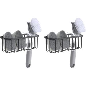imageSunnyPoint NeverRust Deluxe Kitchen amp Bathroom Sink Sponge Holder Organizer with Adhesive Mount  Additional Suction Cup Included  Sponge amp Brush NOT Included  74 x 33 x 275 Inch BLK Pack of 2